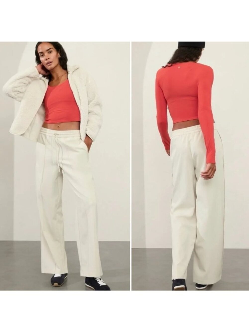 NWT Athleta Endeavor High Rise Relaxed Pants in Off White Large